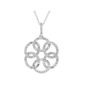 JTV Round White Diamond 10k White Gold Pendant With 18" Rope Chain 0.50ctw