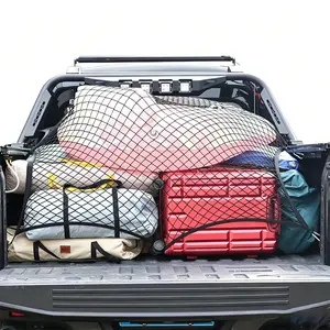 6 Metal Carabiners Heavy Duty Cargo Net | 4'x4' Stretchable, 520g Polyester, 1.2m1.2m Black Fine Mesh for Pickup Truck Bed.
