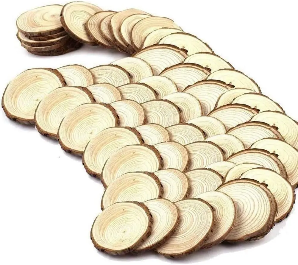 Fuhaieec Wood Slices Unfinished Natural Wood Slices Circles with Tree Bark Log Discs for DIY Craft Christmas Rustic Wedding Ornaments