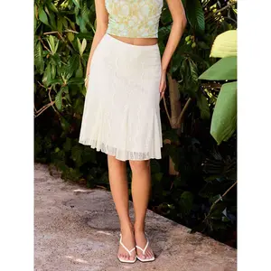 Cider Cotton-blend A Line Mid Rise Lace Flower Midi Skirt