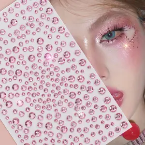 1Sheet Pink Face Rhinestone Gems Stickers Adhesive Gems Self Adhesive Hair Body Wedding Dating Make up Party Decoration DIY Craft