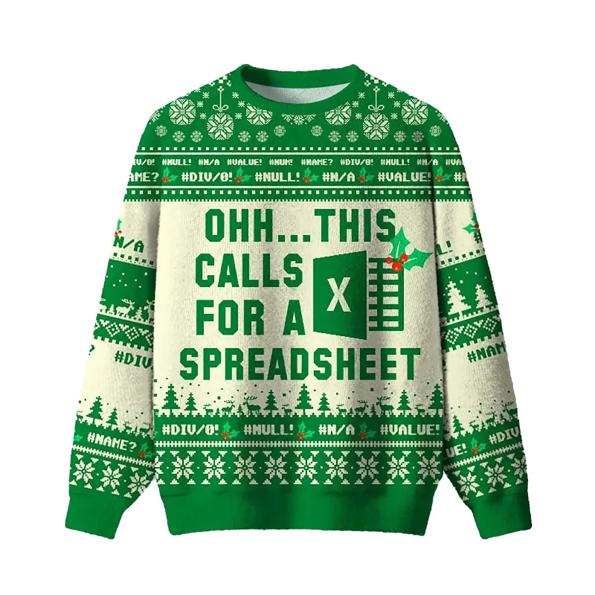 GEEKSOUTFIT Ugly Christmas Sweatshirt for Men, Casual Round Neck Long Sleeve Dacron Polyester Lightweight Pullover with Funny Excel Spreadsheet Vibrant Print, Friends and Family Holiday Clothes, Medium Length Fitted Top