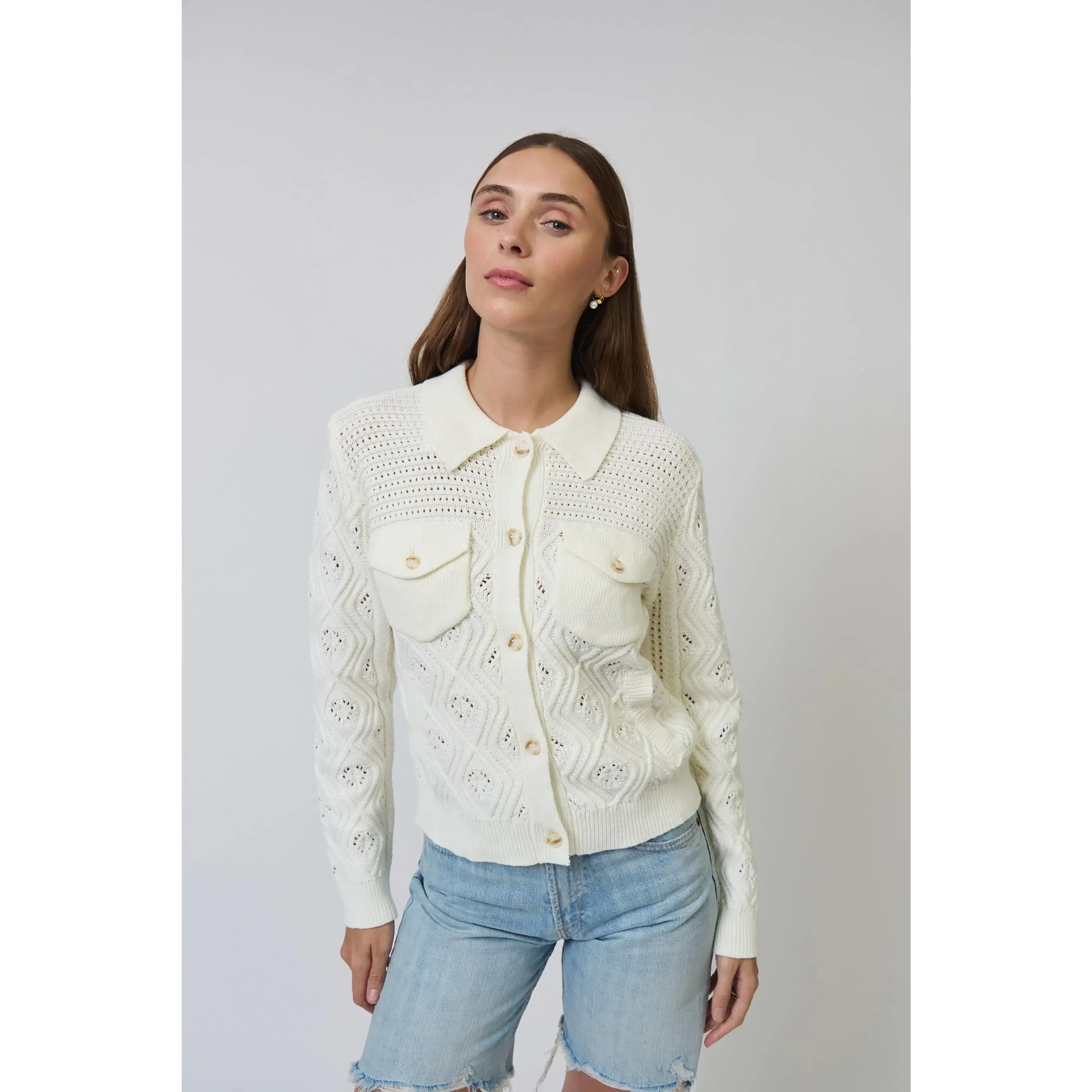 Allie Mixed Stitch Button Down Sweater