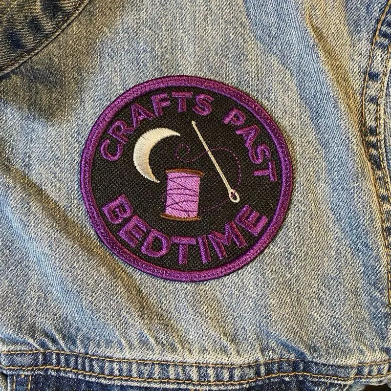 Embroidered Merit Fabric Patch - 3.31”x3.31” Iron-On, Sew-On, Hook Backing Applique for Jackets/Bags, Ideal for Crafting & Crafts Past Bedtime to Show Off Creative Spirit