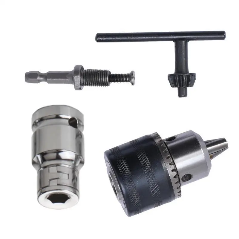 3/8” Keyed Drill Chuck Adapter with 1/4" Hex Shank – Impact Driver to Drill Conversion Kit, Includes 1/2-Inch Impact Gun Socket Adapter for Bits & Rotary Tools