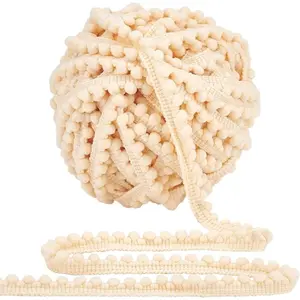 25 Yards Pom Poms Balls Fringe Trim, 1/2 inch(12mm) Single Edge Ball Trim Fringe Wheat Color Sewing Ribbon Crafts Pompoms Tassel Lace for Sewing DIY Crafts Party Home Decoration