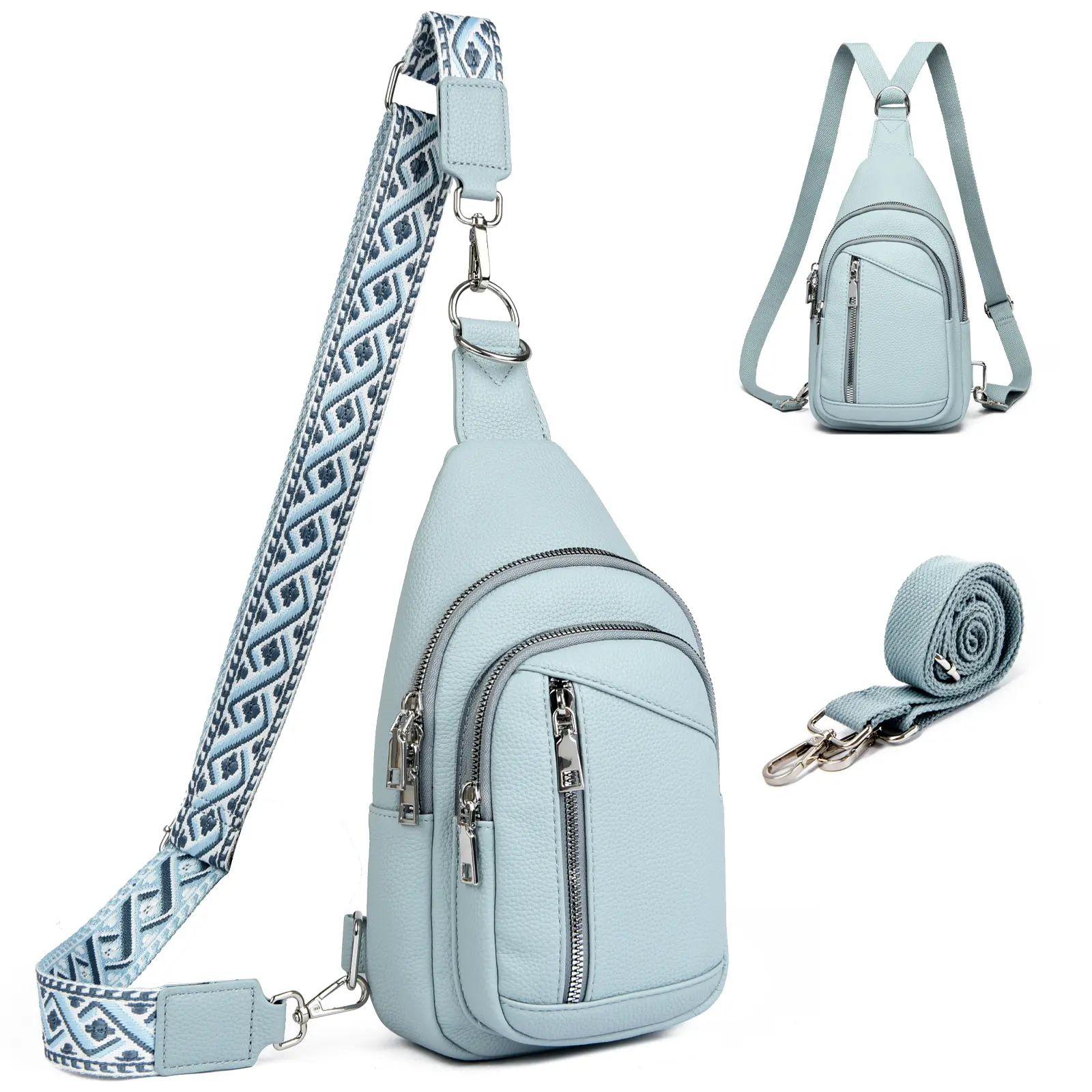 MYHOZEE Autumn Lychee Leather Small Sling Bag Vintage Crossbody Backpack Mini Purse- 2 in 1 Adjustable Strap CrossBody Bag Fanny Pack Chest Shoulder Bag for Womens Minimalist Travel Blue Bag White Bag khaki Bag