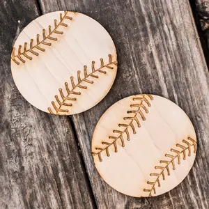 Baseball Coaster Set of two 4x4in Raw Wood