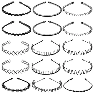 BOYIVI 15 PCS Fashion Teeth Metal Headbands - Black Wavy Hair Bands Non-slip Unisex Sports Hairband for Men, Women
