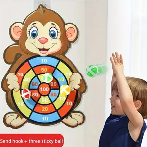 1pc Kids Monkey Dart Target Game Set - Polyester Sticky Ball Throwing Toy with Hook - Indoor & Outdoor Play - Christmas Party Gift for Children - No Batteries Required
