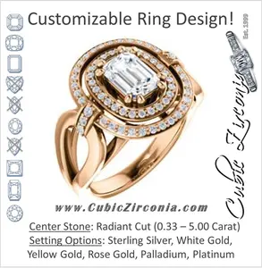 Cubic Zirconia Engagement Ring- The Kandie Lue (Customizable Cathedral-set Radiant Cut with 2x Halo and Prong Accents)