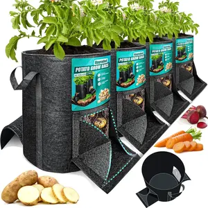 [Upgraded] 4 count 20-Gallon  Grow Bags with  Harvest Window, Visible Window, Garden Planting Bag with Reinforced Handle, Nonwoven Fabric Pots for Tomato,  Growing Container - Black