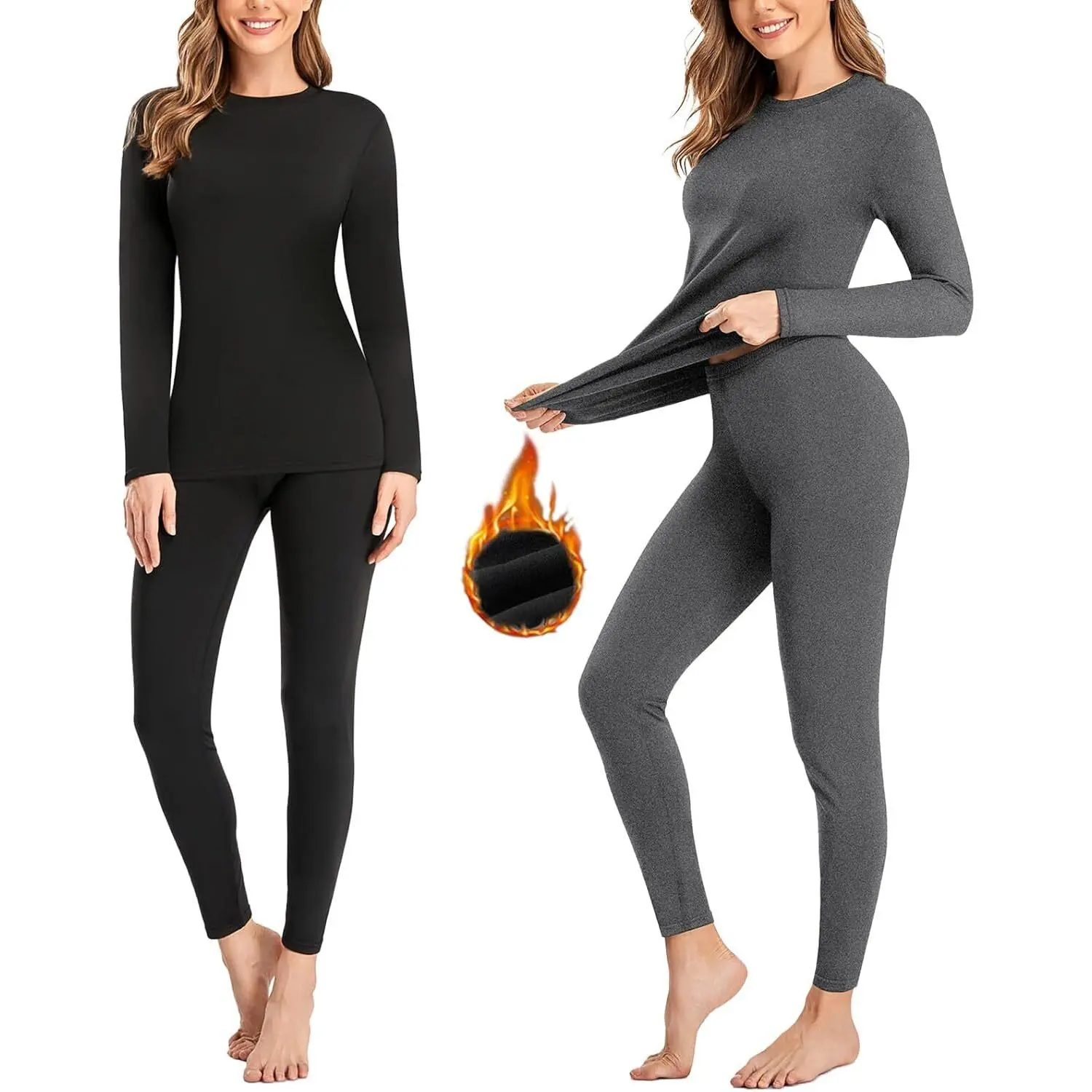 2 Pack Thermal Underwear for Women Long Johns Winter Warm Fleece Lined Base Layer Set Cold Weather Top and Bottom