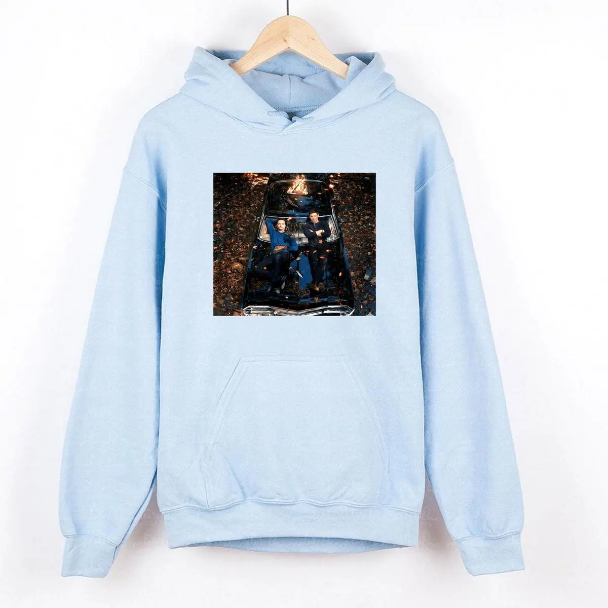 Women's Casual Supernatural Graphic Hoodie & Sweatshirt - Dean and Sam in Car Design, Cotton Top for Men & Women