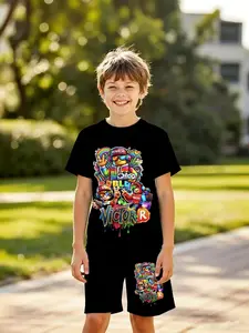 Roblox Rainbow Graffiti 3D Full-Print Kids Set, Boys Loose Short Sleeve Shorts, Summer Outdoor Sports, Birthday Gift, Holiday Present!