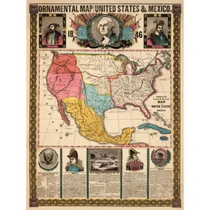 1847 Ornamental Map of the United States and Mexico