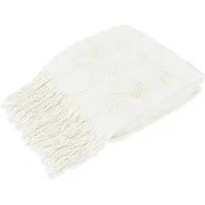 White Knit Throw Blanket for Couch,  Bed, Soft Knitted Farmhouse Sofa Throw for Living Room, Lightweight Decorative Summer Blanket for Chair, Outdoor Textured Boho Blanket, 60x80