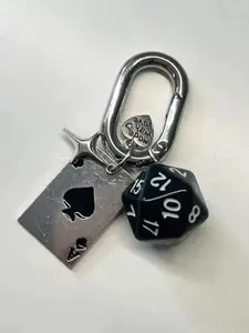 Dice & Poker Card Design Keychain, Casual Trendy Keychain for Car Keys for Women & Men, Fashion Accessories for Daily Use, Fashionable Minimalist Design Alloy Keychain, Poker Chip Design