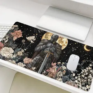 Knight Pattern Mouse Pad, Rectangle Gaming Mouse Pad, Non-Slip Rubber Base Stitched Edge Desk Pad for Laptop Desktop, Office Desk Accessories