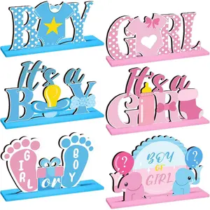 6 Pcs Shower Centerpiece Wooden Gender Reveal Table Decorations Blue Pink Gender Reveal Party Decor for Unisex He or She Boy or Girl Shower Pregnancy Newborn Party Supplies