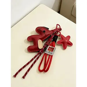 Year of the Horse Zodiac Pendant PU Leather Star & Horse-Shaped Keychain, Keychain for bags, Star Horse Bag Charm Key Chain Double Woven Rope Lanyard With Horse Charms Car Backpack Accessory Key Ring Decoration Valentine'S Day Gift