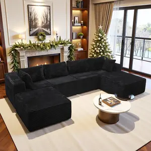 【6 Packages shipping】142“Boneless sectional couch ，Oversized U-Shaped Cloud Couches, 6 Seater Modular BonelessSofa with ottoman,Free Combination，Wide-Strip Corduroy Fabric, Compressed No-Assembly Couches for Living Room apartment