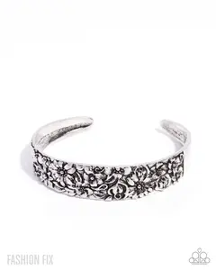 Abundantly Antiqued - Silver Flower Cuff Bracelet - Paparazzi - Fashion Fix  August 2025