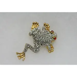 Vintage Two-tone Frog Brooch, Large Rhinestone Frog Pin, Crystal Frog Jewelry