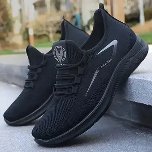 CORASUN Men's All-Black Knit Mesh Sneakers | Lightweight PVC Non-Slip Walking Shoes | Breathable PU Surface Tie-up Sports & Casual Daily Trainers | Ideal for Running, Gym & Work | Durable & Comfortable