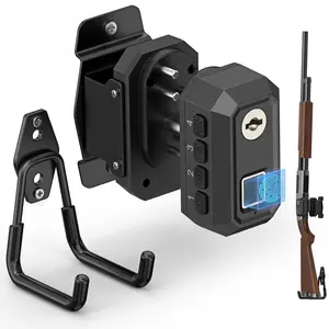 ONNAIS Biometric Wall Mount Storage Rack with Quick Access Fingerprint Lock for Home & Garage Security – Heavy Duty Metal Safety Hook