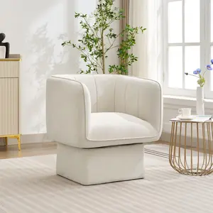 GARVEE Swivel Barrel Accent Chair: Mid Century 360° Comfy Round Sofa with Arms for Bedroom, Living Room, Office - Available in Cream, Blue, and Orange. Perfect for Reading and Waiting Rooms, this Modern Accent Armchair Combines Style and Comfort.