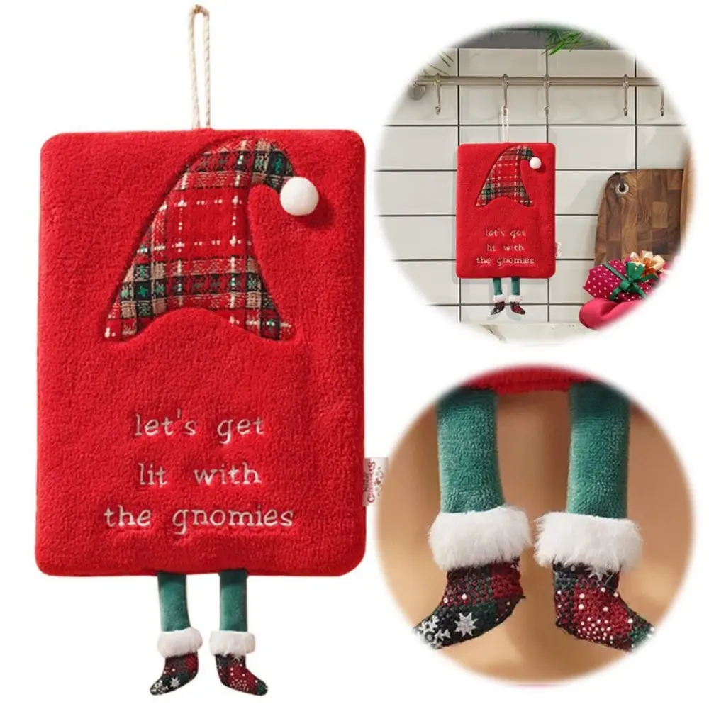 New Christmas Thickened Coral Fleece Hand Towel Kitchen Water Absorbent Quick Drying Cartoon Hand Towel Hanging Style Square Tow