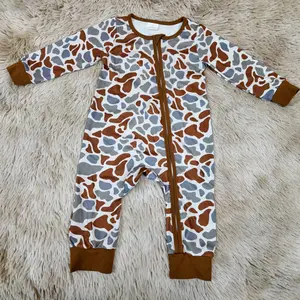Long sleeves camo printed zip romper hunting baby boy sleeper