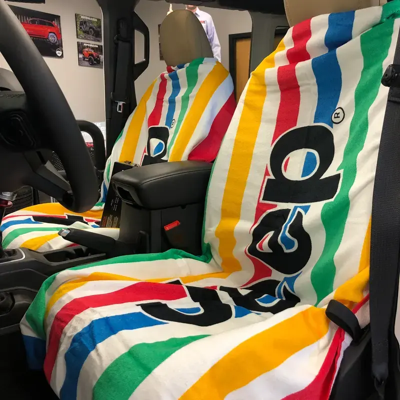 Jeep Beach Towel & Car Seat Towel, Cabana Stripe Auto Seat Protector, Universal Vehicle Seat Cover for Cars Trucks SUVs, Outdoor Beach Car Interior Accessory