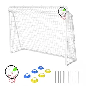 Mersco 6X8FT Soccer Goal for Backyard Kids Portable Soccer Net with High-Strength Nets Heavy-Duty Steel Frame Durable PE Netting Quick Assembly Football Equipment Ideal for Beginners and Young Players