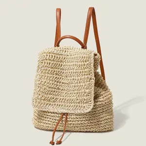 2026 New Arrival Women's Large-Capacity Woven Backpack, Straw Rucksack for Beach Vacation & Travel