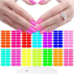 196 Pieces 14 Sheets Fluorescence Solid Color Nail Polish Strips Vibrant Color Nail Wraps for Short Nails Nail Decals Self-Adhesive Nail Stickers Full Nail Wraps for Women Girls Nail Art