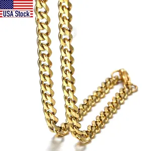 3mm/5mm/7mm Cuban Link Chain for Men Women Gold Color Stainless Steel Necklace Choker Basic Punk Jewelry 18inch-24inch