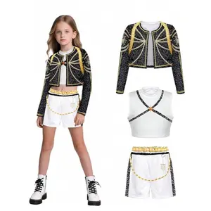 Pop Singer Costume Four Piece Set Including Jacket Liner Shorts Inflatable Guitar Halloween Party Performance Outfit for Women - Clothes