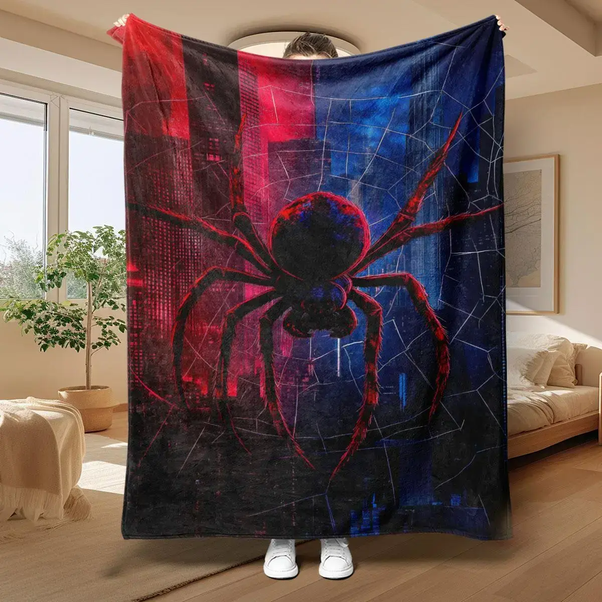 Spider Pattern Blanket, Soft Warm Throw Blanket, Air-Conditioned Room Blanket, Multipurpose Nap Blanket for Home Office Travel, Soft Lightweight Blanket, Flannel Plush Bedding for Sofa Couch Bed Halloween Decor