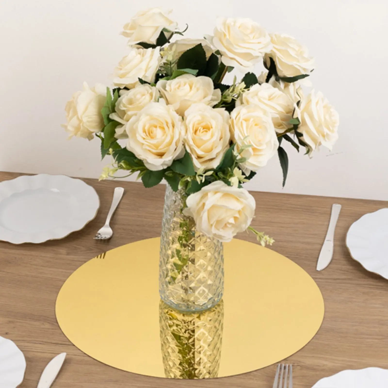 10-Pack Large Acrylic Mirror Tray 16" Round Gold Circle Candle Plate - Decorative Centerpiece Bases, Plates, Reflective