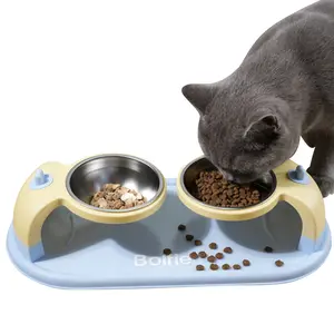 Double Stainless Steel Elevated Pet Bowls - Neck Protection Design, Non-Slip Anti-Tip Base for Cats & Dogs