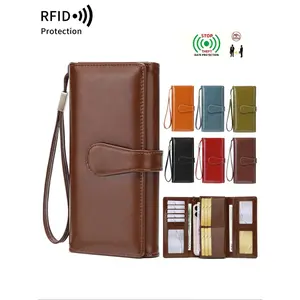New Rfid Anti-Theft Large Capacity Women's Wallet, Rfid Blocking Wallets, Durable Wallet, Trifold Wallets, Vintage Multi-Functional Trifold Long Wallet with Card Slots ID Window Phone Slot