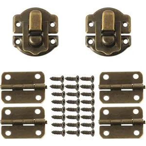 Antique Bronze Hasp Latch and Hinges Set, Retro Vintage Style Hinges and Hasp Lock with Matching Screwing for DIY Crafts Wooden Jewelry Box