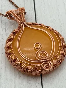Yellow Calcite Copper Pendant Necklace • Marigold Morning • Wire Wrapped Jewelry