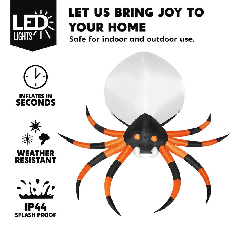 8FT Halloween Inflatable Giant Spider Outdoor Decorations, Blow Up Spider Yard Decorations with Rotating Colorful Light and Glowing Eyes for Halloween Party Lawn Garden Outside Decor Valentine's Day Gifts for Kids