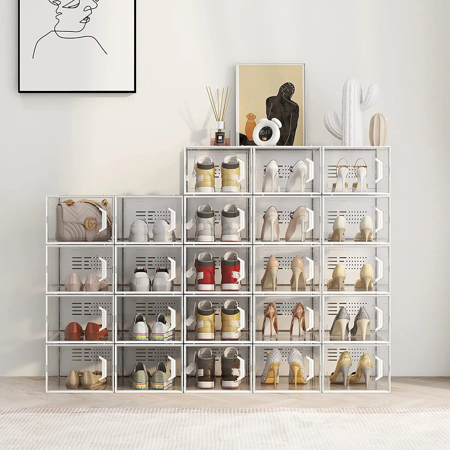 SEE SPRING X-Large Clear Acrylic Shoe Storage Box Stackable Organizer for Men Women Size 11 12 Pack Containers for Closet Entryway Under Bed Storage
