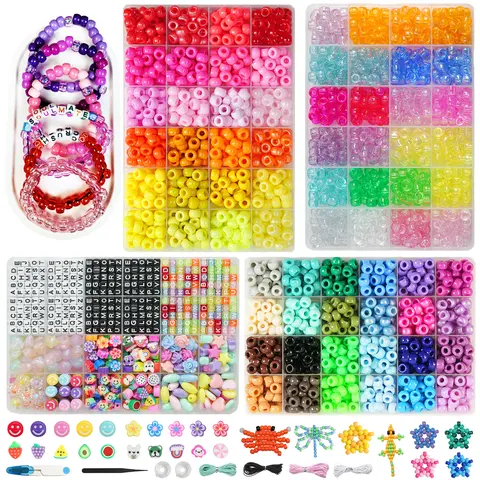 Pony Beads Set 3000 Beads for Bracelets Variety Elastic Cord Scissors Accessories DIY Friendship Bracelets Gift for Girls 6mm Hole Diameter Premium Packaging