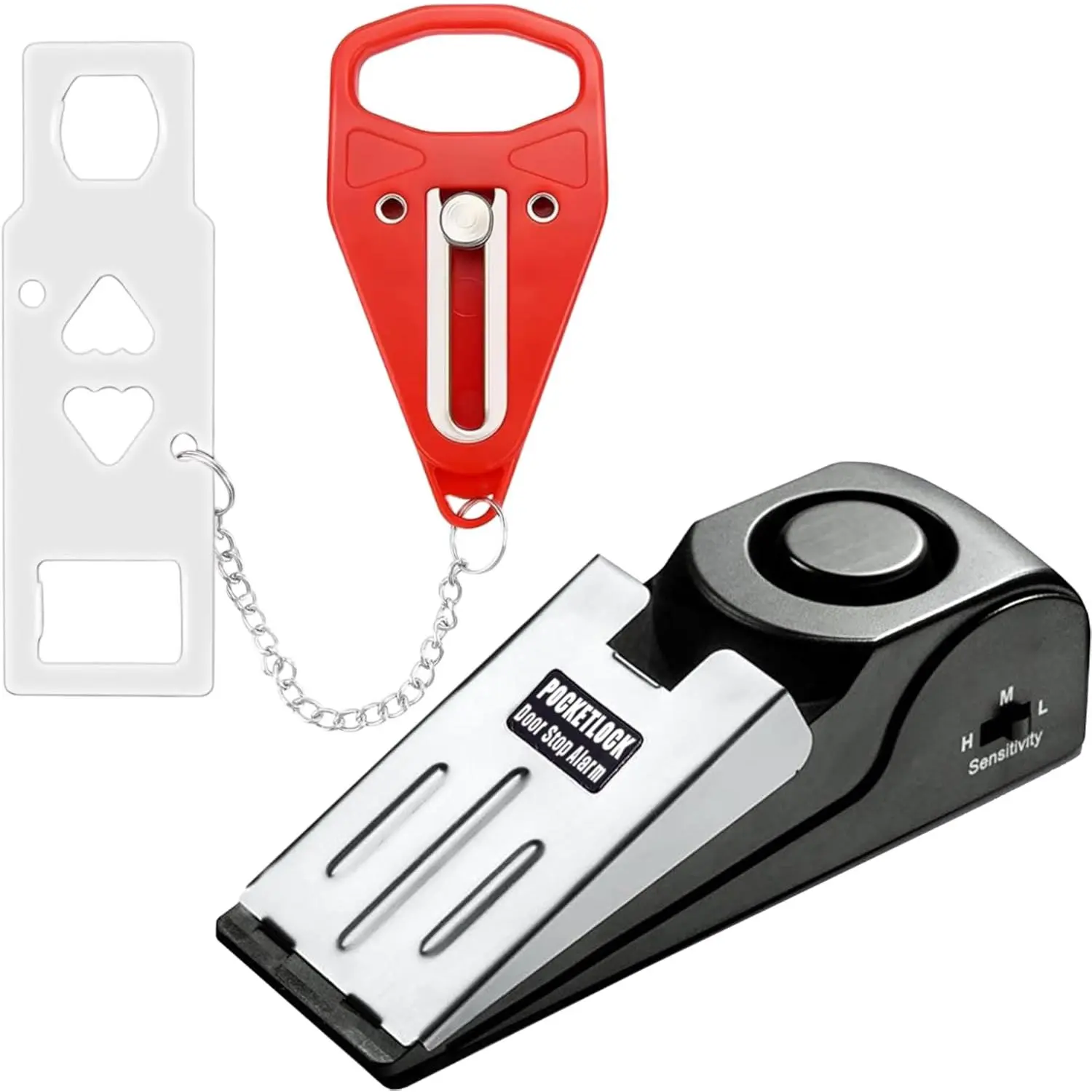 Portable Door Lock + Door Alarm Set – Travel Safety Kit for Hotel Rooms, Home, Dorms & Apartments – PocketLock (Red, Lock + Alarm)