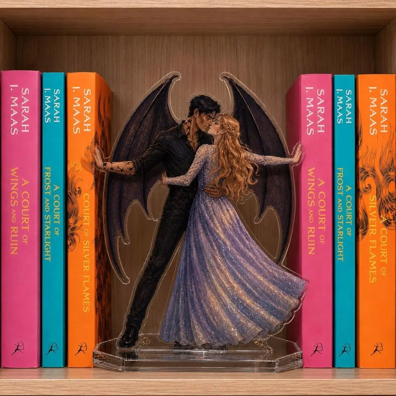 Feyre and Rhysand Bookend Standee, ACOTAR Inspired Acrylic Bookshelf Decor, Night Court Fantasy Romance Gift, Book Lover Shelf Display